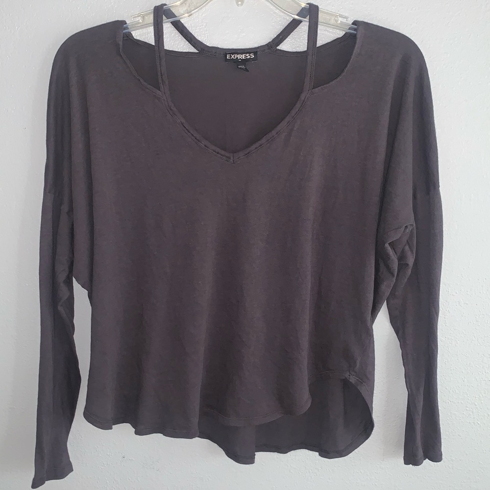 gray long sleeve top